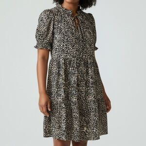 Margaux Riviera Boho Tiered Babydoll Dress with Puff Sleeves and Tie-Neck